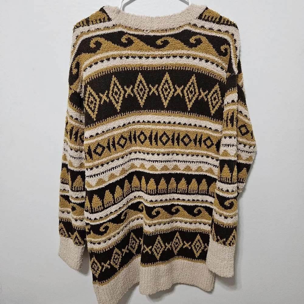 Arizona Jean Co Aztec Tribal Western Earthy Teddy Bear Cardigan Sweater Sz Small - Picture 2 of 6
